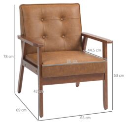HOMCOM Accent Chair PU Leather Armchair with Armrests for Living Room in Brown - thumbnail 3