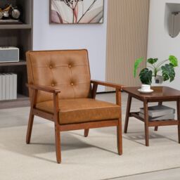 HOMCOM Accent Chair PU Leather Armchair with Armrests for Living Room in Brown - thumbnail 1