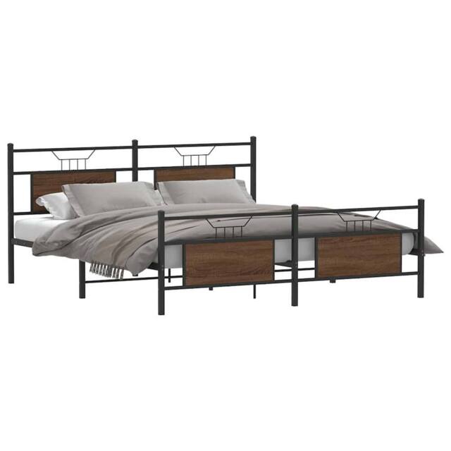 Berkfield Home Metal Bed Frame without Mattress Brown Oak 180x200 cm Super King - image 1