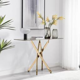 FurnitureboxUK Leonardo Rectangular Marble Effect Glass Top Console Table With Gold Metal Starburst Legs in Grey - thumbnail 2