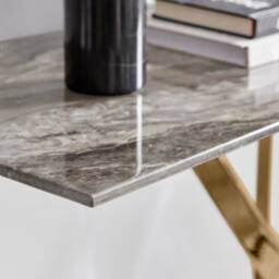FurnitureboxUK Leonardo Rectangular Marble Effect Glass Top Console Table With Gold Metal Starburst Legs in Grey - thumbnail 4