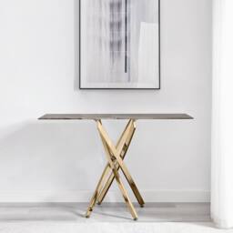 FurnitureboxUK Leonardo Rectangular Marble Effect Glass Top Console Table With Gold Metal Starburst Legs in Grey - thumbnail 3