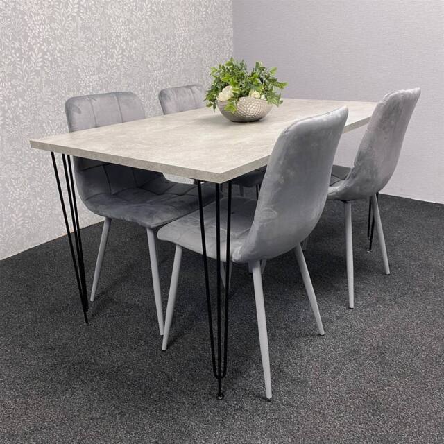 KOSY KOALA Dining Table With 4 Chairs Modern Grey Dining Table Set With 4 Grey Velvet Chairs Dining Room Furniture in Brown - image 1