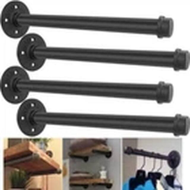 Havendro 4X 30cm Pipe Shelf Brackets Rustic Wall Floating Shelves in Black - Size: 30 cm - image 1