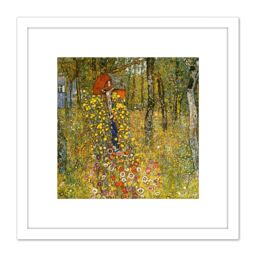 Artery8 Gustav Klimt Wayside Shrine Crucifix Farm Garden 8X8 Inch Square Wooden Framed Wall Art Print Picture with Mount in White - thumbnail 1