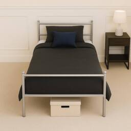 House of Home Single Metal Bed Extra Strong Frame Adult Childs Bedroom Silver Easy Assembly - thumbnail 5