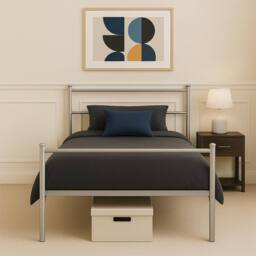 House of Home Single Metal Bed Extra Strong Frame Adult Childs Bedroom Silver Easy Assembly - thumbnail 1