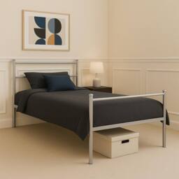 House of Home Single Metal Bed Extra Strong Frame Adult Childs Bedroom Silver Easy Assembly - thumbnail 3