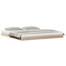 Berkfield Home Floor Bed Frame White 200x210 cm Solid Wood Pine in Beige - thumbnail 3