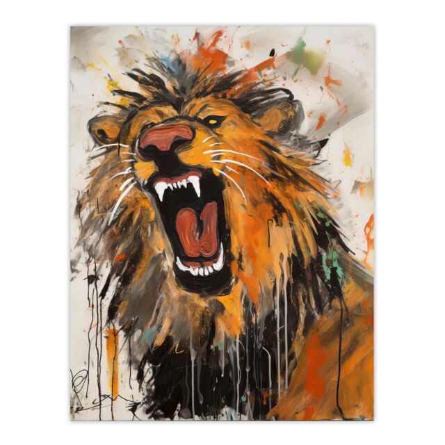"Artery8 Wall Art Print The Circus Lion Roars Painting By Tom Jones Poster in Orange - Size: W18"" x H24""" - image 1