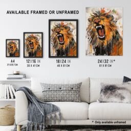 "Artery8 Wall Art Print The Circus Lion Roars Painting By Tom Jones Poster in Orange - Size: W18"" x H24""" - thumbnail 3