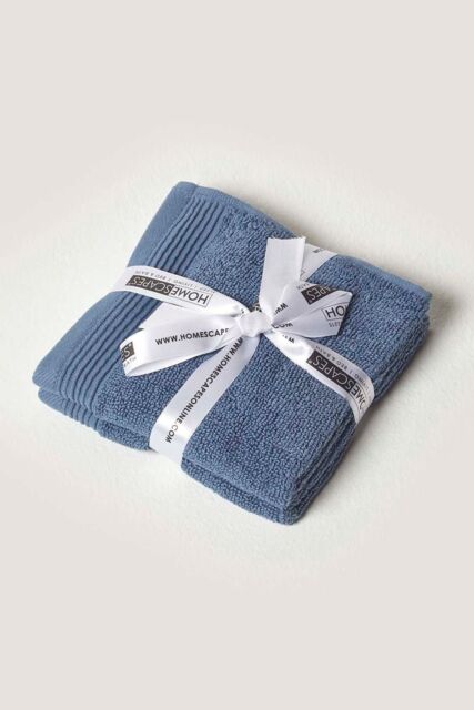 Homescapes Combed Egyptian Cotton Set of 2 Face Cloths 700 GSM in Blue - image 1