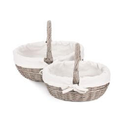 Red Hamper Wicker Set of 2 Lined Antique Wash Bathroom Shopping Basket in Light Grey - thumbnail 2
