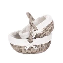 Red Hamper Wicker Set of 2 Lined Antique Wash Bathroom Shopping Basket in Light Grey - thumbnail 3