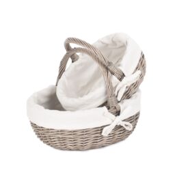Red Hamper Wicker Set of 2 Lined Antique Wash Bathroom Shopping Basket in Light Grey - thumbnail 4