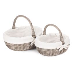 Red Hamper Wicker Set of 2 Lined Antique Wash Bathroom Shopping Basket in Light Grey