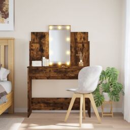 Berkfield Home Dressing Table with LED Lights Smoked Oak 96x40x142 cm in Brown - Size: 96 x 40 x 142 cm