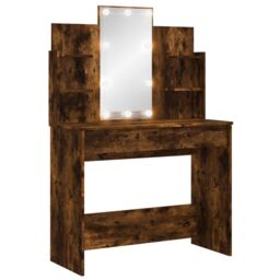 Berkfield Home Dressing Table with LED Lights Smoked Oak 96x40x142 cm in Brown - Size: 96 x 40 x 142 cm - thumbnail 2