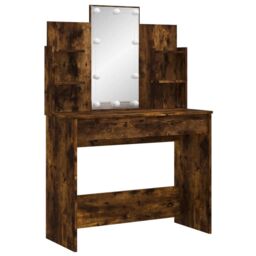 Berkfield Home Dressing Table with LED Lights Smoked Oak 96x40x142 cm in Brown - Size: 96 x 40 x 142 cm - thumbnail 3