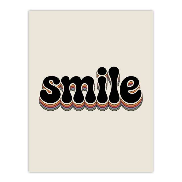 "Artery8 Smile Colourful Retro Rainbow Font Typography Wall Art Print in Beige - Size: W12"" x H16""" - image 1