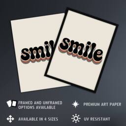 "Artery8 Smile Colourful Retro Rainbow Font Typography Wall Art Print in Beige - Size: W12"" x H16""" - thumbnail 2