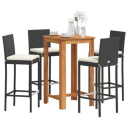 Berkfield Home 5 Piece Garden Bar Set Black Solid Wood Acacia & Poly Rattan - thumbnail 1