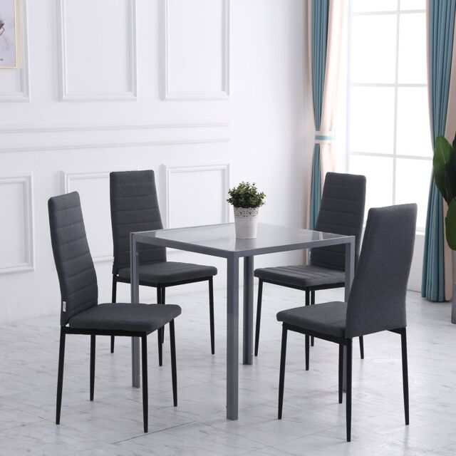 HOMCOM High Back Dining Chairs Upholstered Linen Touch Fabric Accent Chairs in Grey - image 1