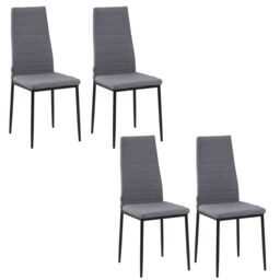 HOMCOM High Back Dining Chairs Upholstered Linen Touch Fabric Accent Chairs in Grey - thumbnail 2
