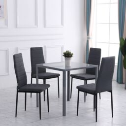 HOMCOM High Back Dining Chairs Upholstered Linen Touch Fabric Accent Chairs in Grey