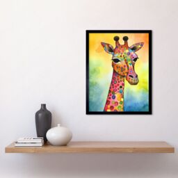 "Artery8 Wall Art Print Giraffe With Multicolour Pattern Folk Art Watercolour Painting Art Framed in Black - Size: W12"" x H16""" - thumbnail 2