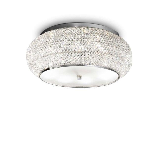 Netlighting Pasha 10 Light Ceiling Flush Light Chrome Crystal E14 in Clear