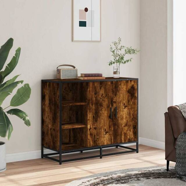 Berkfield Home Sideboard Smoked Oak 92x35x76 cm Engineered Wood in Brown - Size: 92 x 35 x 76 cm - image 1