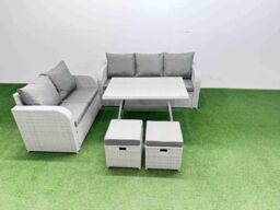 Fimous Rectangular Dining Table Sofa Set with 2 Small Stool Light Grey