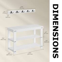 Pirlo Plush 3 Tier Bamboo Shoe Bench Rack with Coat Hooks White - thumbnail 9