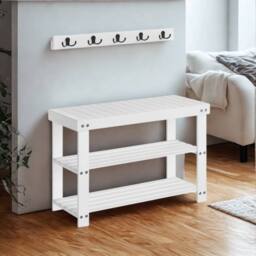 Pirlo Plush 3 Tier Bamboo Shoe Bench Rack with Coat Hooks White - thumbnail 3