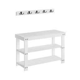 Pirlo Plush 3 Tier Bamboo Shoe Bench Rack with Coat Hooks White - thumbnail 7