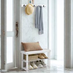 Pirlo Plush 3 Tier Bamboo Shoe Bench Rack with Coat Hooks White - thumbnail 5