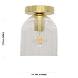 First Choice Lighting Set of 2 Belten - Glass Cloche Satin Brass Ceiling Light Fittings in Clear - thumbnail 6