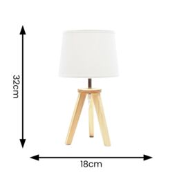 ValueLights Jackson Wooden Tripod Table Lamp with Fabric Shade & LED Bulb in Natural - thumbnail 4