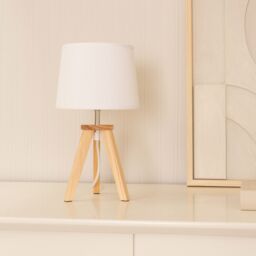 ValueLights Jackson Wooden Tripod Table Lamp with Fabric Shade & LED Bulb in Natural - thumbnail 3