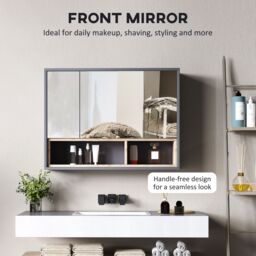 HOMCOM Bathroom Cabinet Wall Mounted Mirror Storage with Shelves Grey - thumbnail 5