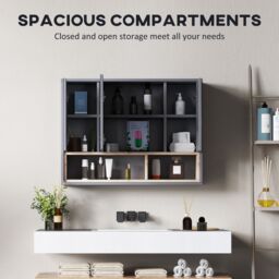 HOMCOM Bathroom Cabinet Wall Mounted Mirror Storage with Shelves Grey - thumbnail 4
