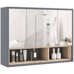 HOMCOM Bathroom Cabinet Wall Mounted Mirror Storage with Shelves Grey - thumbnail 2
