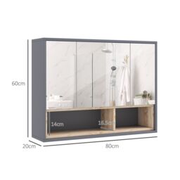 HOMCOM Bathroom Cabinet Wall Mounted Mirror Storage with Shelves Grey - thumbnail 3
