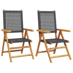 Berkfield Home Garden Chairs 2 pcs Black Solid Wood Acacia & Poly Rattan - thumbnail 1