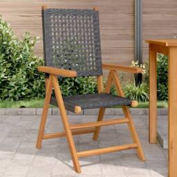 Berkfield Home Garden Chairs 2 pcs Black Solid Wood Acacia & Poly Rattan - thumbnail 2