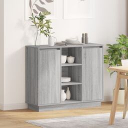 Berkfield Home Sideboard with LED Grey Sonoma 90x32x75 cm Engineered Wood - Size: 90 x 32 x 75 cm - thumbnail 1