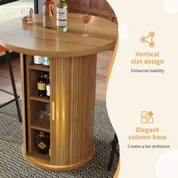 BTM Round Bar Table Storage Cabinet Standing Table for Living Room in Natural - thumbnail 7