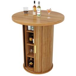 BTM Round Bar Table Storage Cabinet Standing Table for Living Room in Natural - thumbnail 9