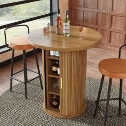 BTM Round Bar Table Storage Cabinet Standing Table for Living Room in Natural - thumbnail 1